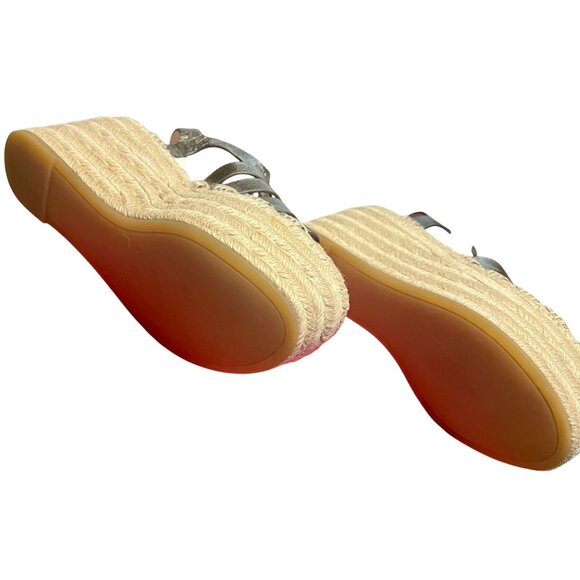 Tory Burch Espadrille Wedge Sandals Spark Gold Metallic Leather New Size 5.5 - Picture 12 of 16